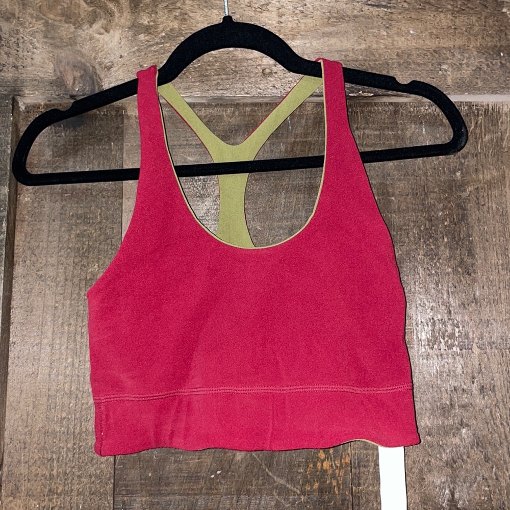 REVERSIBLE red/green sports bra